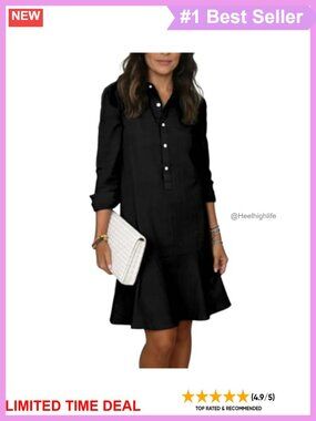 Linen Midi Shirt Dress Button Down Long Sleeve Casual Summer Office
